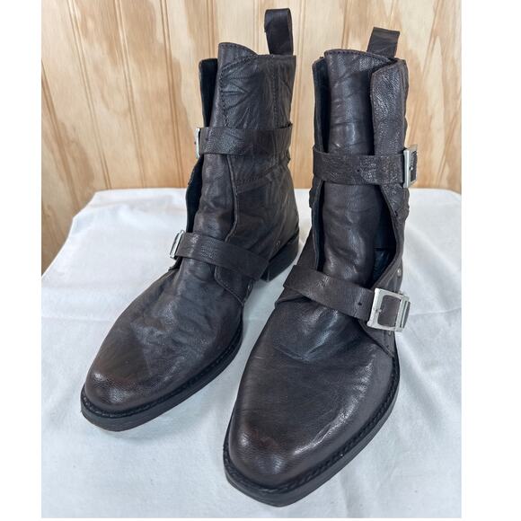 Free People Outsider Moto Boots US 8.5/EU 39 Brown/Black Leather Women Boho - Picture 4 of 10
